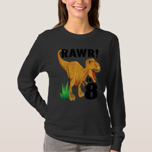 Camiseta Crianças Rawr Sou 8 Dinossauros Rex 8º aniversário