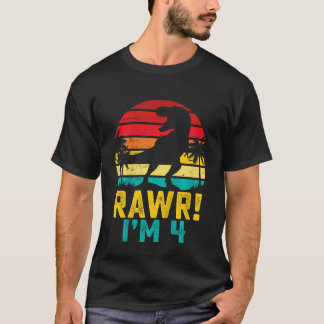 Camiseta Crianças Rawr Tenho 4 anos Dinossauro Rex 4º anive