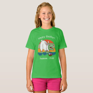 Camiseta Crianças Retro T-Rex na Páscoa Costume Ovo Caça