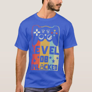 Camiseta Crianças Retro Vintage Nível 8 Vídeo Jogo Desbloqu