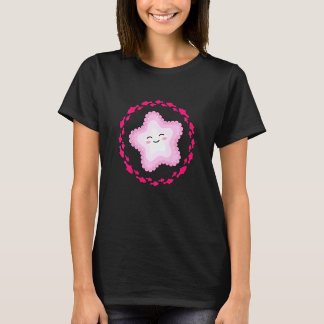 Camiseta Crianças Rindo Estrela-do-Mar Em Círculo de Peixes (Frente)