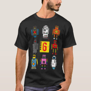 Camiseta Crianças Robot 6 Birthday Retro Robotics com núm
