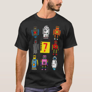Camiseta Crianças Robot 7 Birthday Retro Robotics com númer