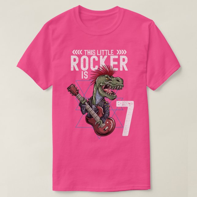 Camiseta Crianças Rock And Roll Music T Rex Dinosaur 7 Birt (Frente do Design)