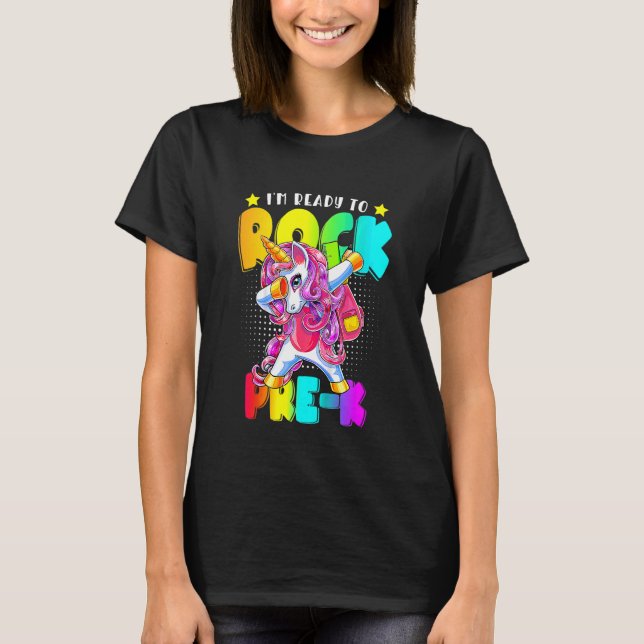 Camiseta Crianças Rock Pre K Dabbing Garotas Unicorn De Vol (Frente)