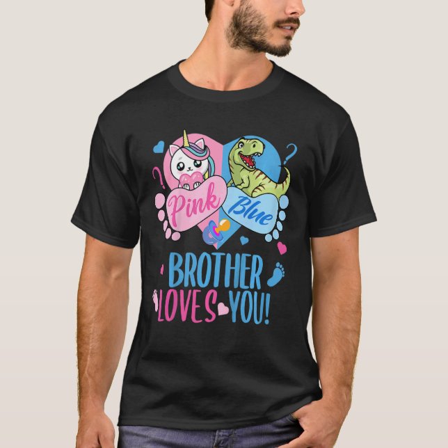 Camiseta Crianças Rosa Bonita ou IRMÃO Azul Te Ama Dinossau (Frente)