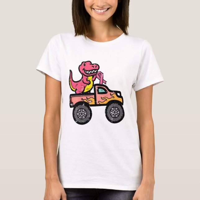 Camiseta Crianças Rosa Dino Monstro Cancer de Mama de Camin (Frente)