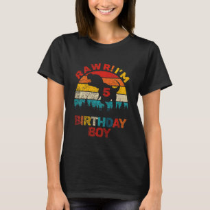 Camiseta Crianças Rugem Eu Tenho 5 Anos Dinossauro 5º Anive
