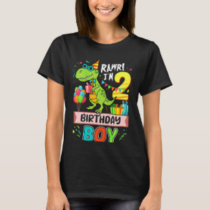 Camiseta Crianças segundo aniversário Rex Dinossaur Rawr Eu