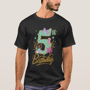 Camiseta Crianças Sereia 5 de Aniversário Outfit Afro-Ameri