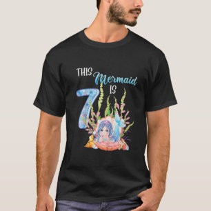 Camiseta Crianças Sétimo Aniversário Garota Sereia 7 Anos