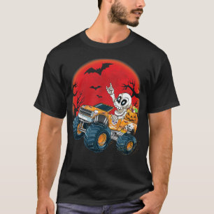 Camiseta Crianças Skeleton Monster Truck Halloween Pumpkin