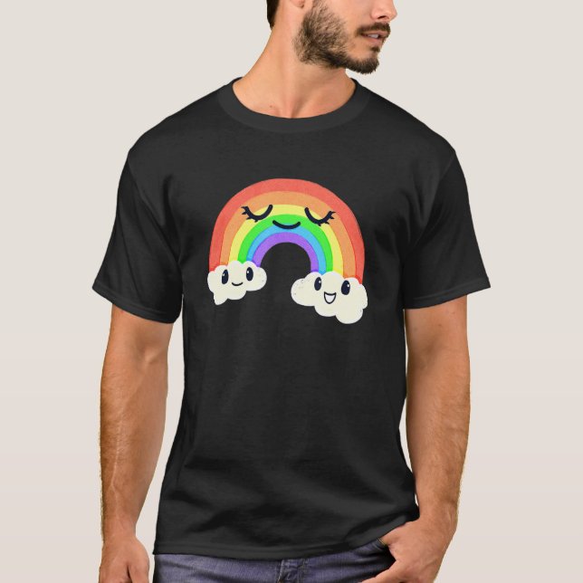 Camiseta Crianças sorrindo Felizes Nuvens de Arco-Íris (Frente)