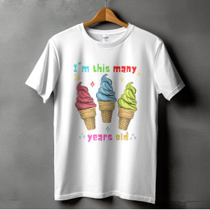 Camiseta Crianças Sorvete Aniversário Três Três Anos