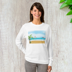 Camiseta Crianças Surfando Praia Tropical Diversão Verão Oc