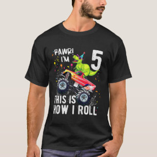 Camiseta Crianças T Rex Dinossaur Monster 5 Birthday