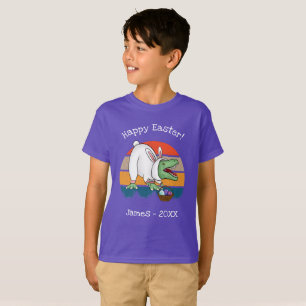 Camiseta Crianças T-Rex na Páscoa Figurino Nome da Caça