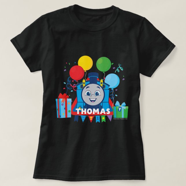 Camiseta Crianças Thomas e Amigos - Balões de Aniversário (Frente do Design)