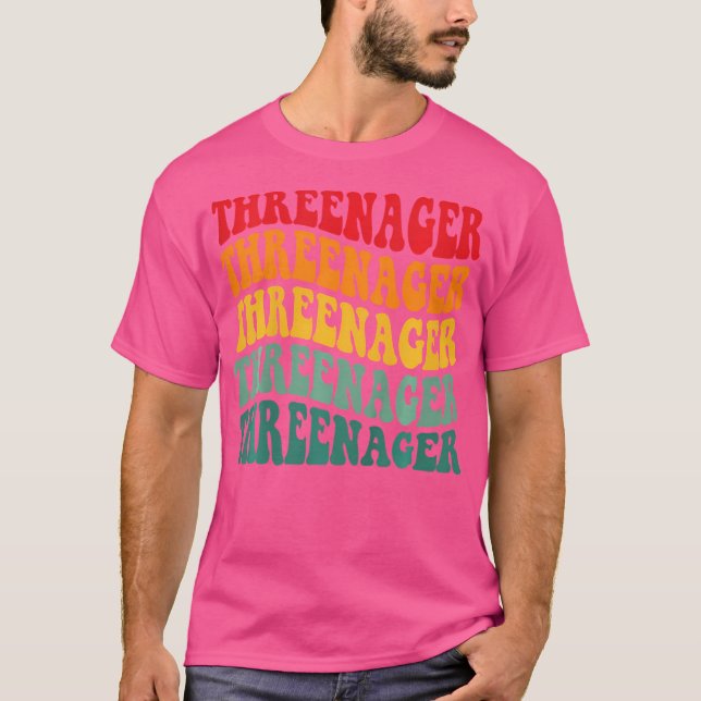 Camiseta Crianças Threenager Boy Retro Groovy Terceiro Bday (Frente)