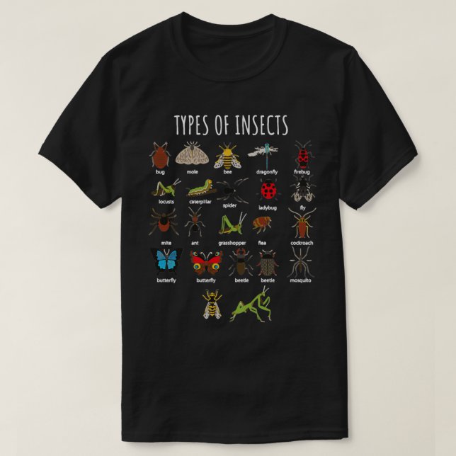 Camiseta Crianças Tipos De Insetos Identificação Do Inseto  (Frente do Design)