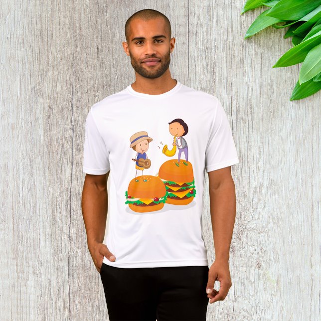 Camiseta Crianças Tocando Música em Cheeseburgers Gigantes (Criador carregado)