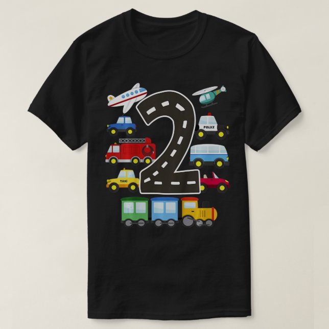 Camiseta Crianças Transporte de 2 anos Aniversário Comboio  (Frente do Design)