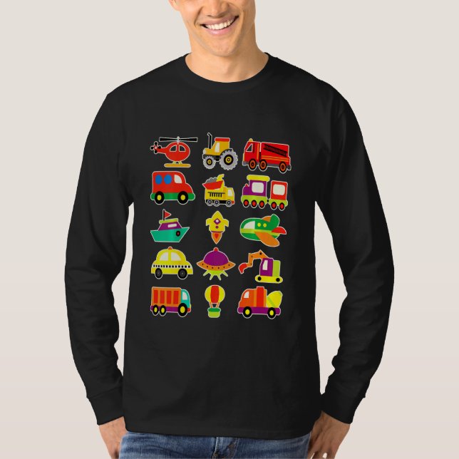 Camiseta Crianças Trator Bombeiros Brigada de Aviões Míssil (Frente)