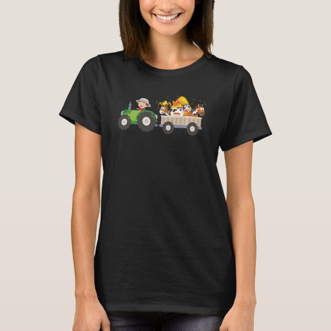 Camiseta Crianças Trator Fazendas Exploradores Animais Pint (Frente)