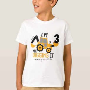 Camiseta Crianças Três 3 anos 3º Aniversário Construção Men