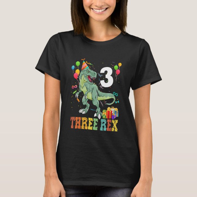 Camiseta Crianças Três aniversário de 3 anos Rex Ofertas Pa (Frente)