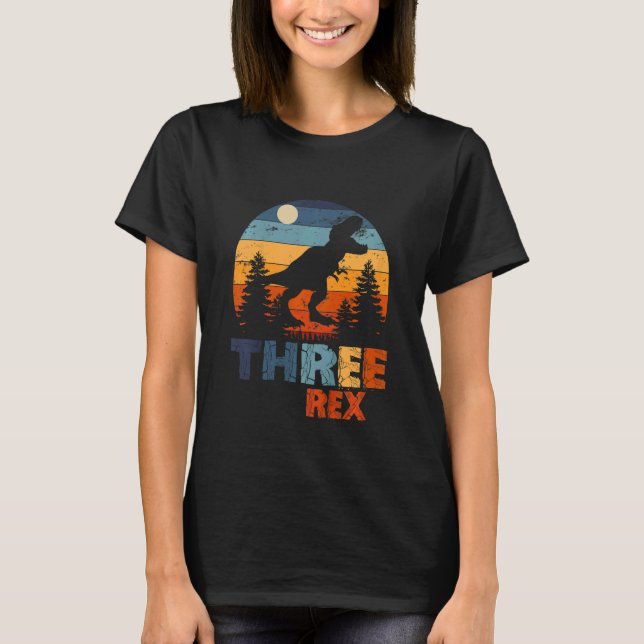 Camiseta Crianças Três aniversário de 3 anos Rex Terceiro D (Frente)