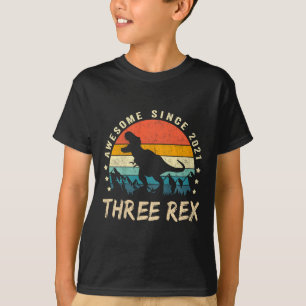 Camiseta Crianças Três aniversário de 3 anos Rex Terceiro D