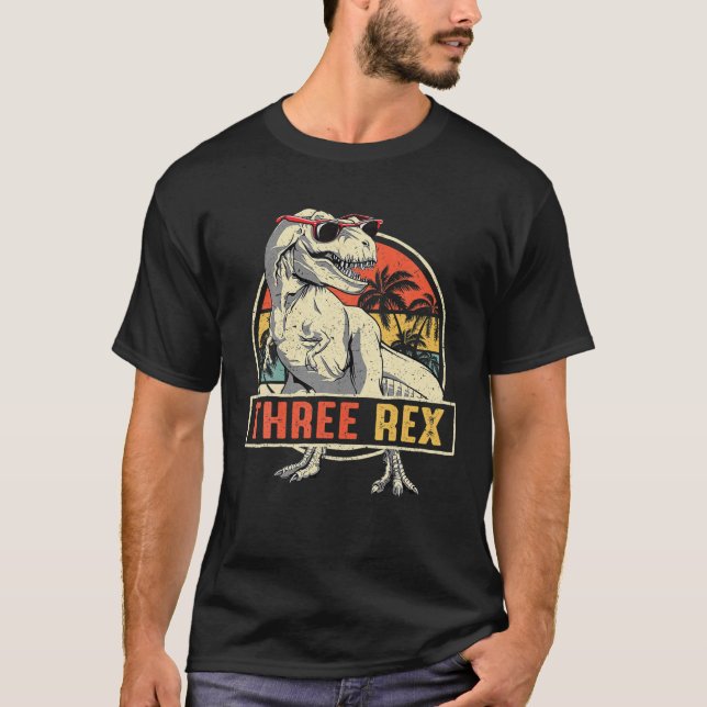 Camiseta Crianças Três aniversário de 3 anos Rex Terceiro D (Frente)