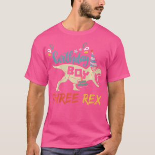 Camiseta Crianças Três Dinossauro Rex Aniversário Para aniv
