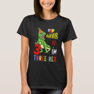 Camiseta Crianças Três Festas de aniversário Rex Dinossauro