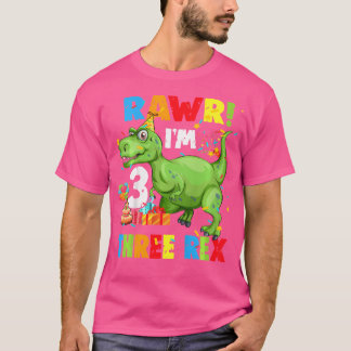 Camiseta Crianças Três Festas de aniversário Rex Dinossauro