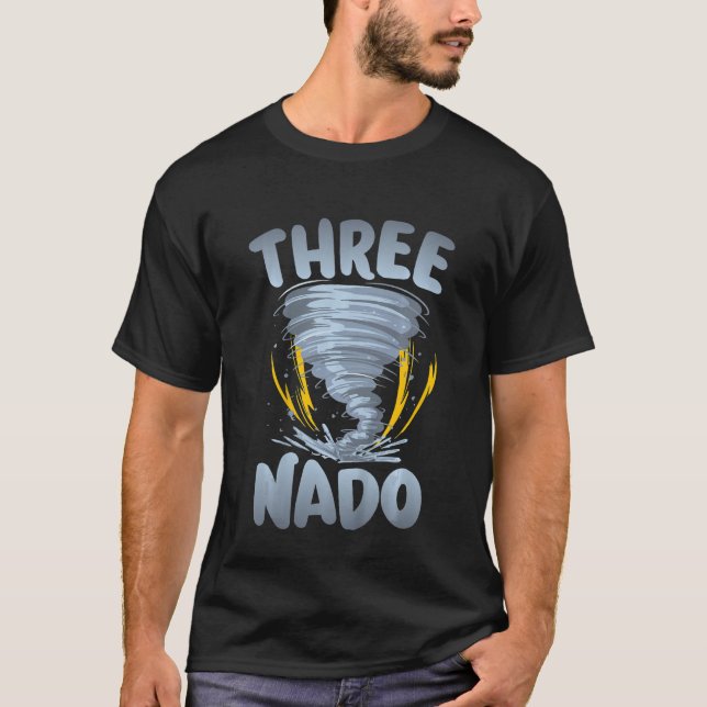 Camiseta Crianças Três Nado Advertência aniversário de 3 an (Frente)