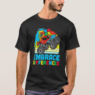 Camiseta Crianças Trex Caminhão Monstro Abrace Diferenças A
