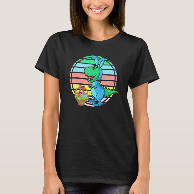 Camiseta Crianças Trex Dinossauro Páscoa Páscoa Cesto de Ov (Frente)