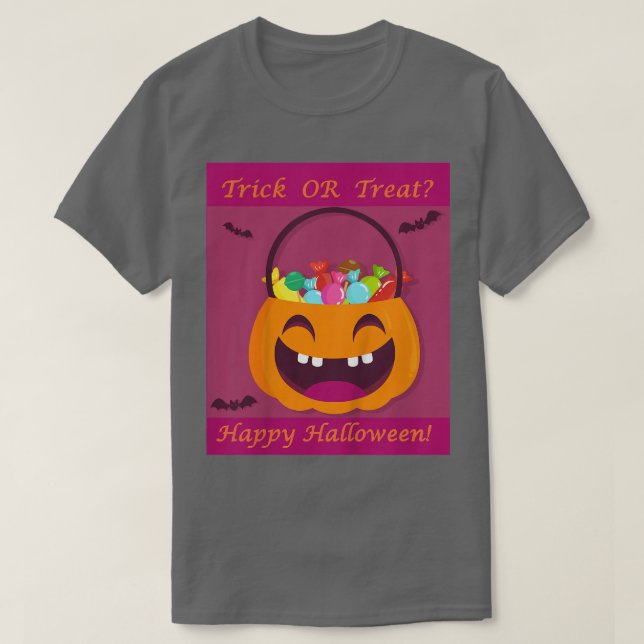 Camiseta Crianças Trick ou Tratam Candies com Pumpkin & Bat (Frente do Design)