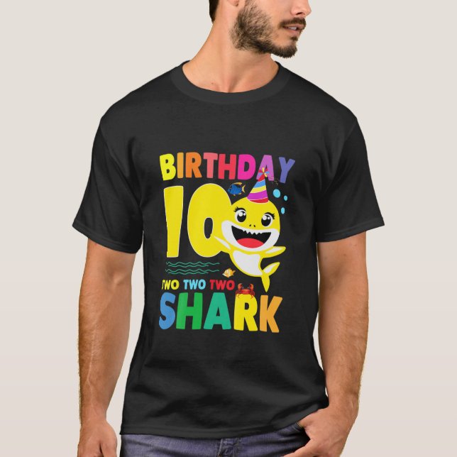 Camiseta Crianças Tubarão-Bebê 10º Bday Garota Dois 10 Anos (Frente)
