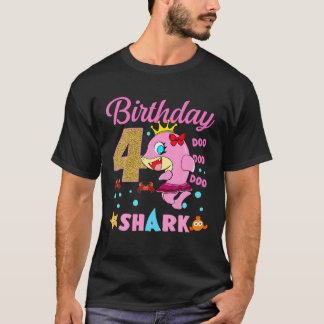 Camiseta Crianças Tubarão-Bebê 4º Aniversário Garota Dois 4