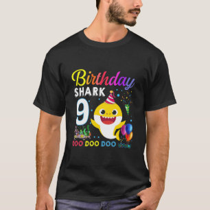 Camiseta Crianças Tubarão-Bebê 9º Aniversário Garota De 9 A