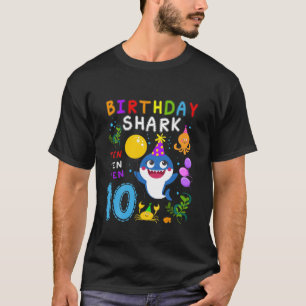 Camiseta Crianças Tubarão-Cute 10º Aniversário Garota 10 An