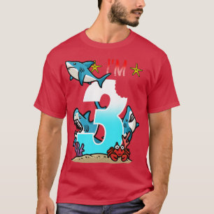 Camiseta Crianças, tubarões-aniversário de 3 anos submarino