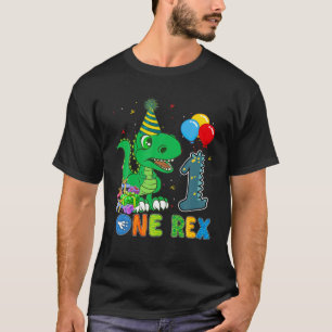 Camiseta Crianças Um Rex Aniversário De 1 Ano Dinossauro En