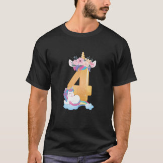 Camiseta Crianças Unicorn 4º Aniversário Oferece Presentes 