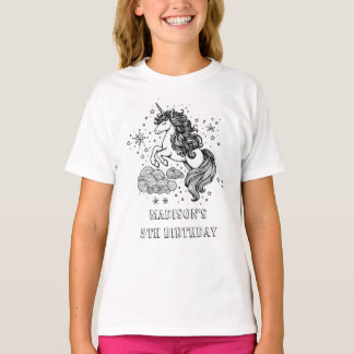 Camiseta Crianças Unicorn Coloração de Aniversário