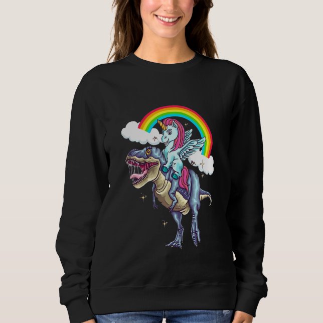 Camiseta Crianças Unicórnio Andando Dinossauros Meninas Miú (Frente)