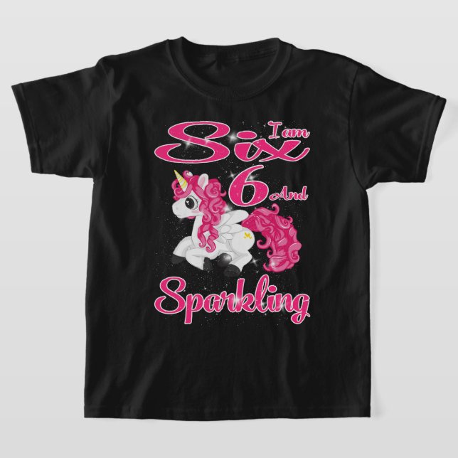 Camiseta Crianças Unicórnio para Garota de Aniversário de 6 (Postura )